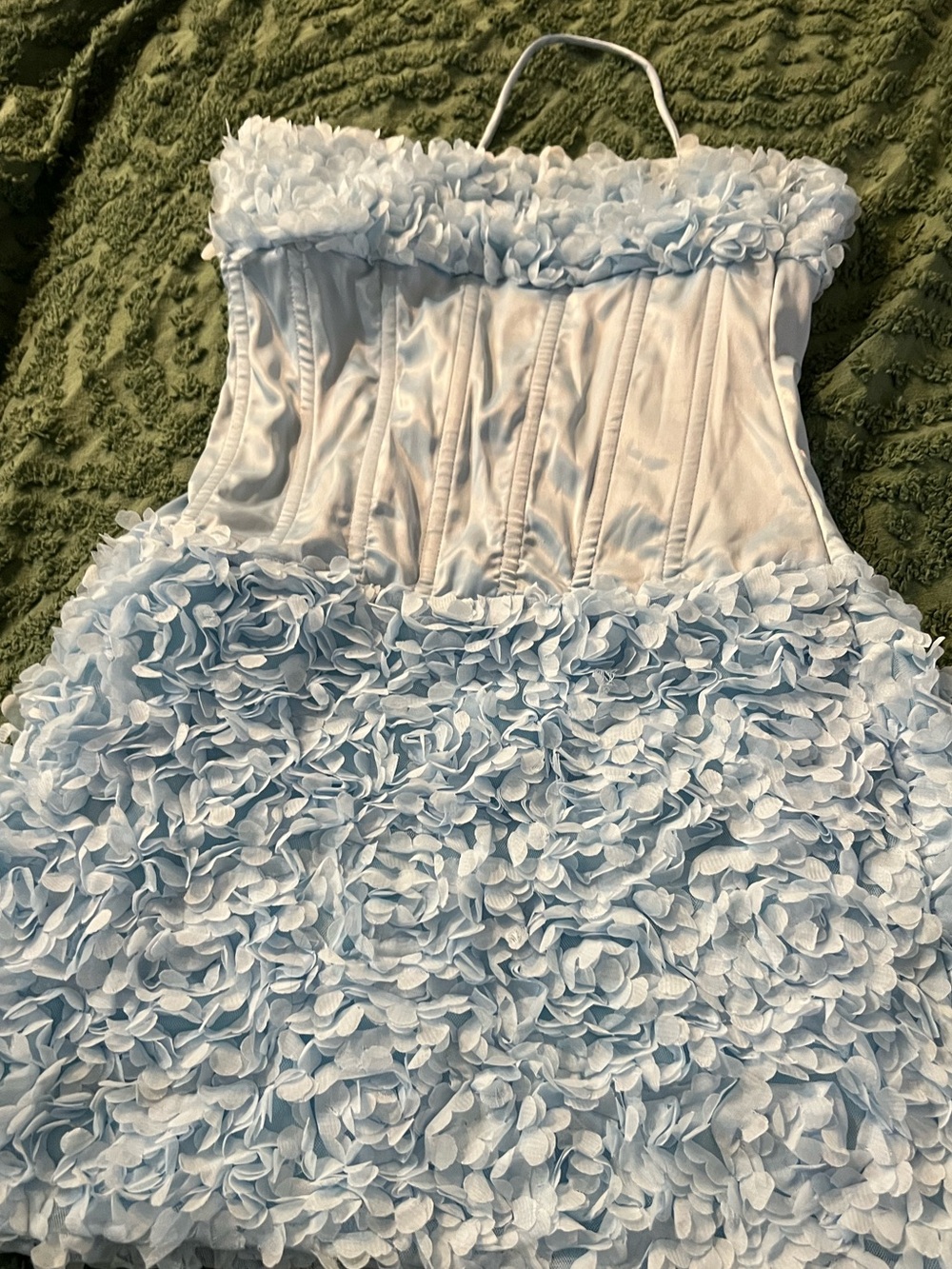 Light Blue Petal-Detail Strapless Women's Dress